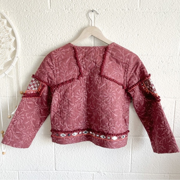 NWOT Boho Mirror Work & Bead Details Wine Blazer - Picture 9 of 16